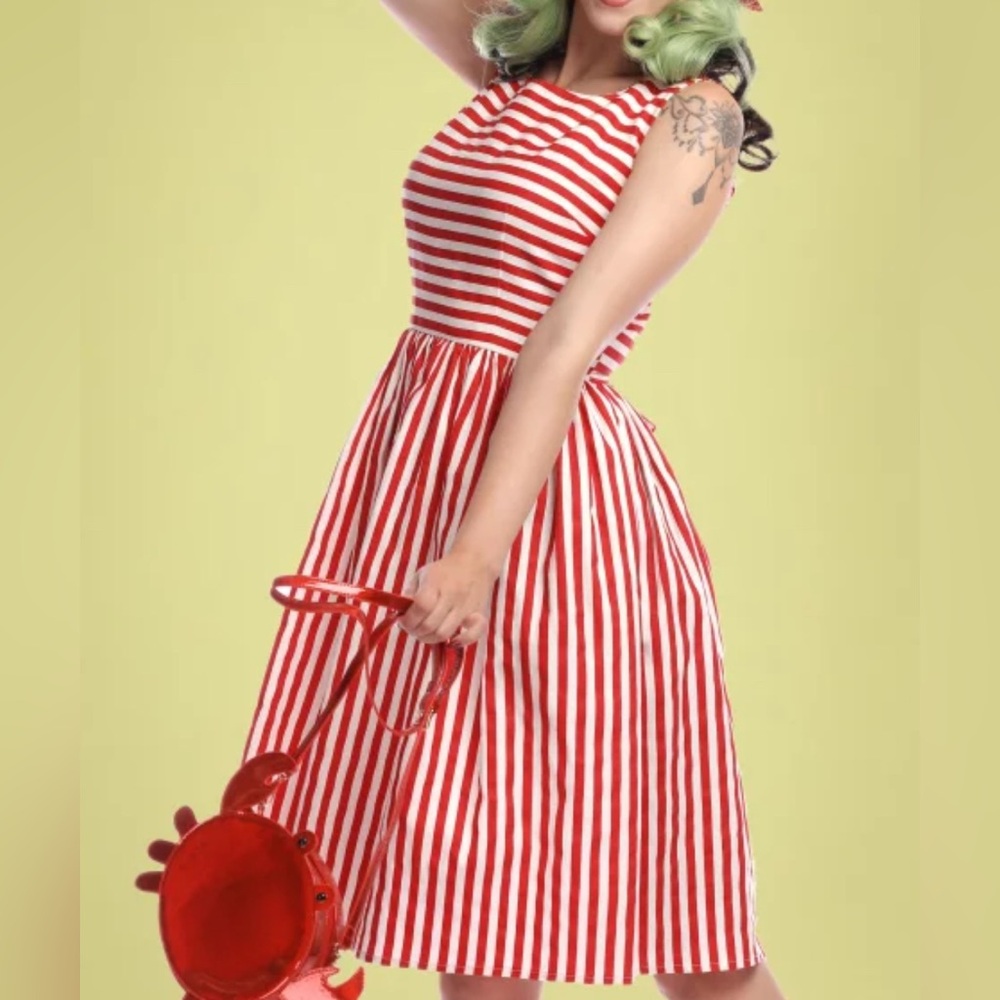 Collectif Red and White Striped Vintage Fit-and-Flare Dress